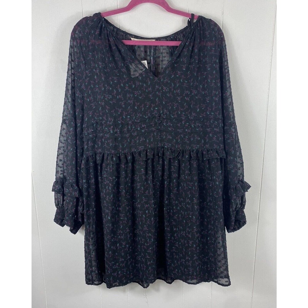 Zara Basic Floral Swiss Dot Mini Dress Women’s Ruffled Long Sleeve Size XL NWT